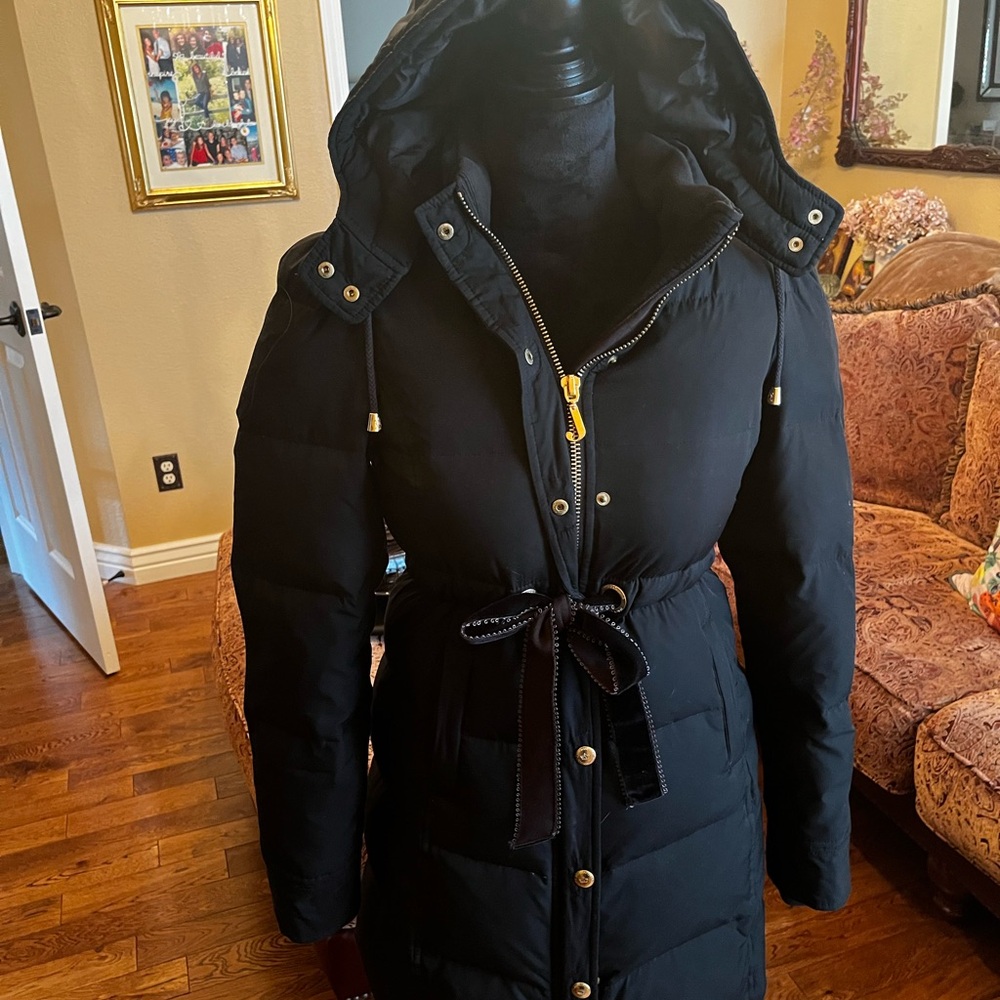 Juicy Couture Black Puffer Jacket with Hood and Belt